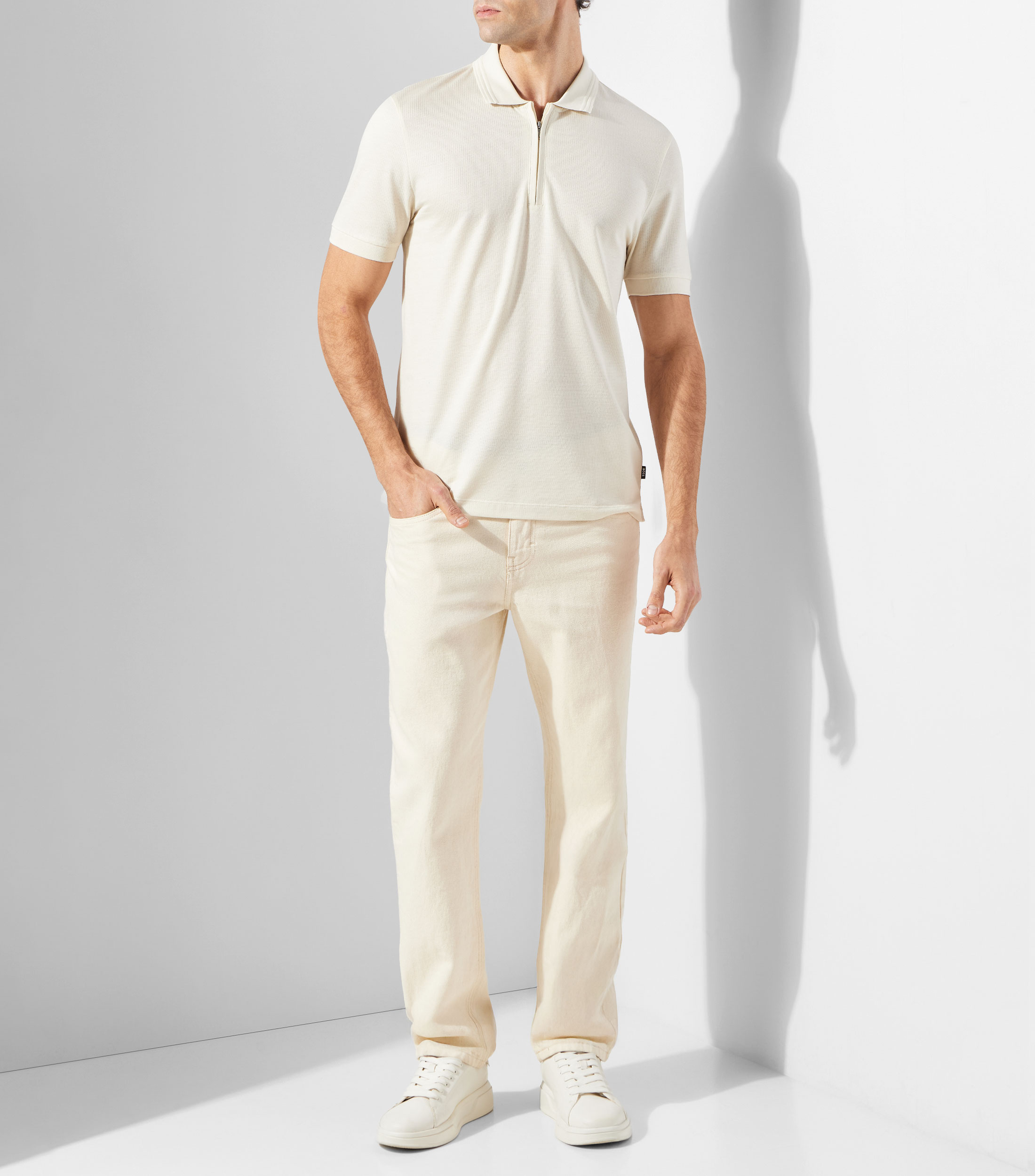 Playera tipo polo de algodón con tapeta de cremallera Hombre